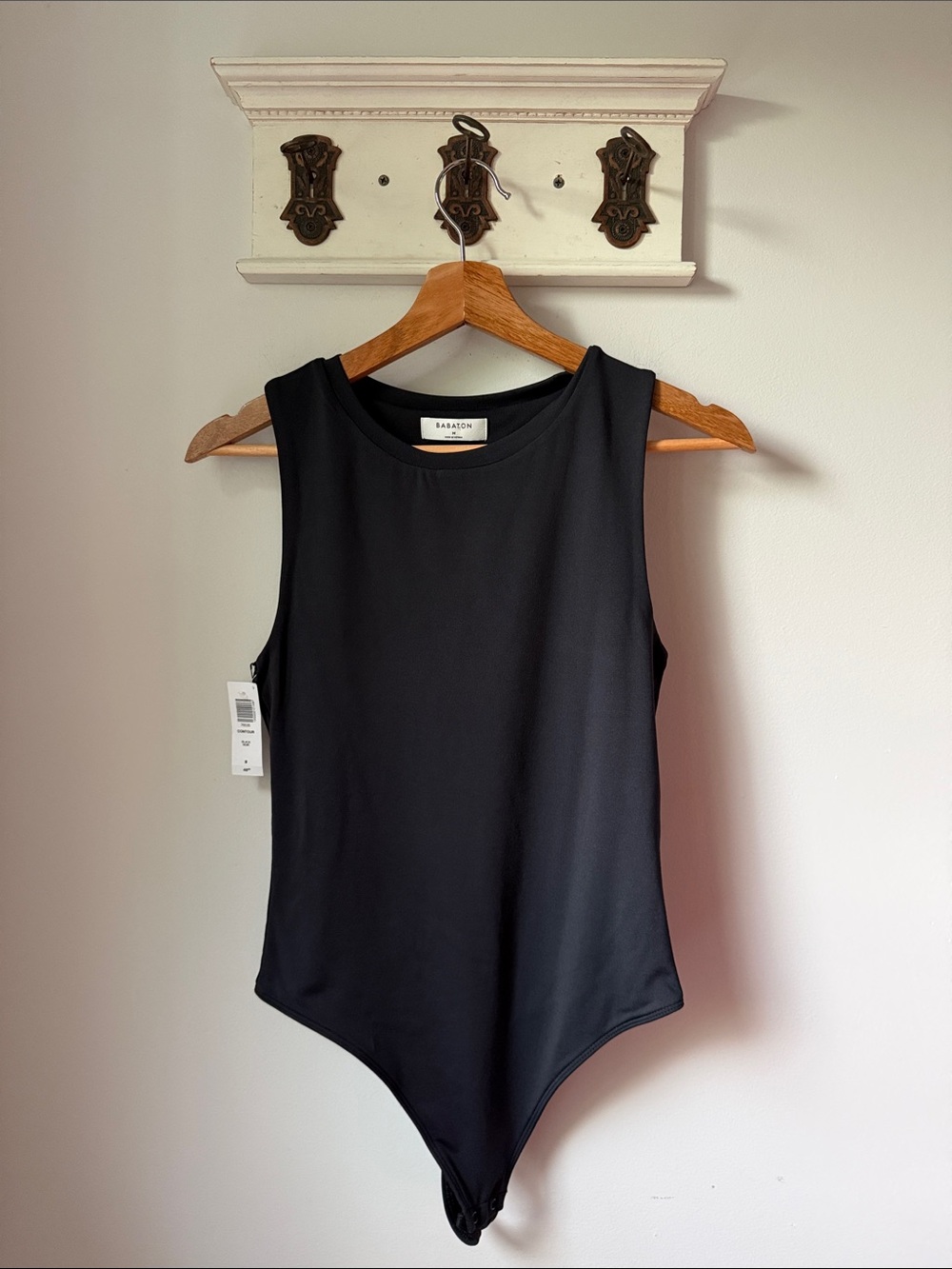 Aritza x Babaton Black Contour Thong Bodysuit Medium Sleeveless Round-Neck